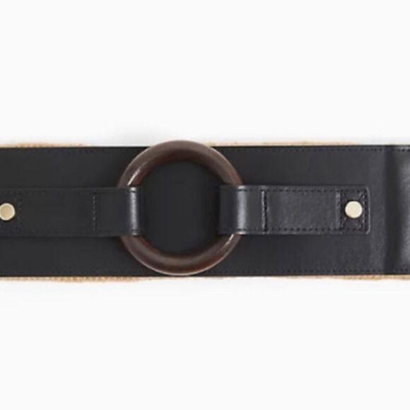 Torrid Black Leather Tan Woven Stretch Belt with Wood Circle NEW - Picture 3 of 8